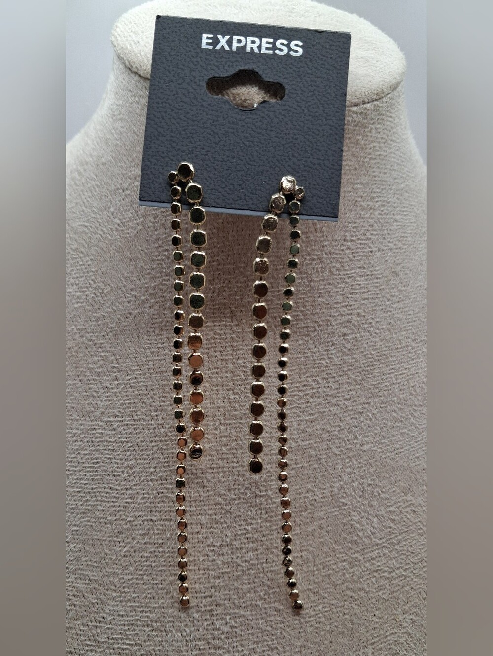 Express Gold Tone Multi-Strand Dangle Drop Earrings 3.5" drop